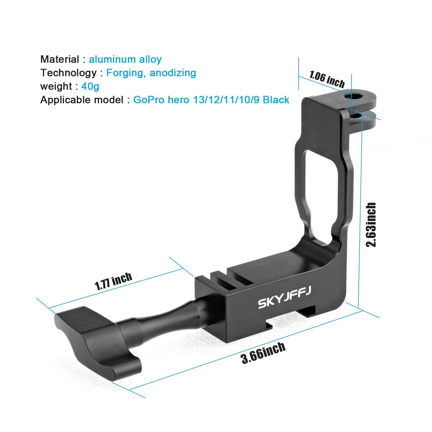 SKYJFFJ 90 Degree Aluminum Vertical Bracket Adapter for GoPro Hero 13 12 11 10 9 Action Camera Black (Vertically)