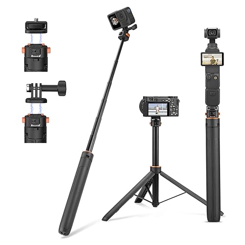 64in Pocket 3 Selfie Stick Tripod for GoPro Camera, Xtra Muse Extendable Stand Quick Release 1/4'' Screw Vlog for DJI Osmo Pocket 3 Action 6 5 Pro 4