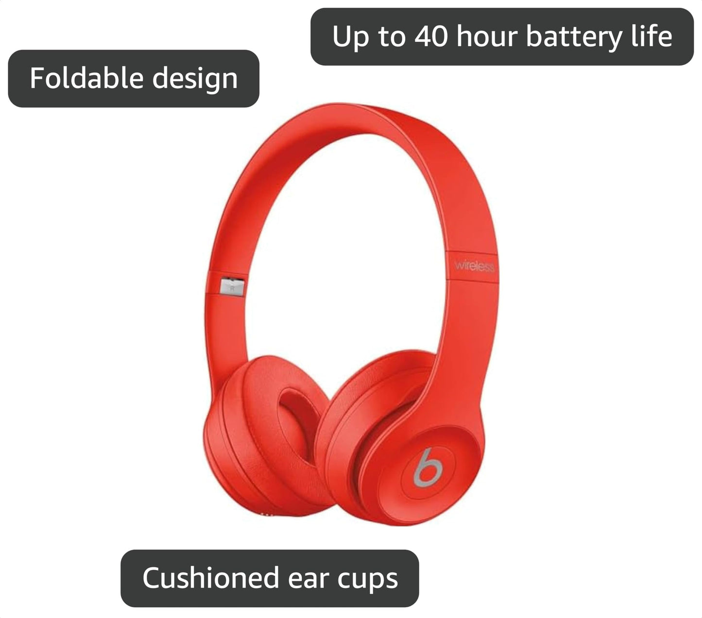 beats Solo3 Wireless On-Ear Headphones - Citrus Red (Renewed)