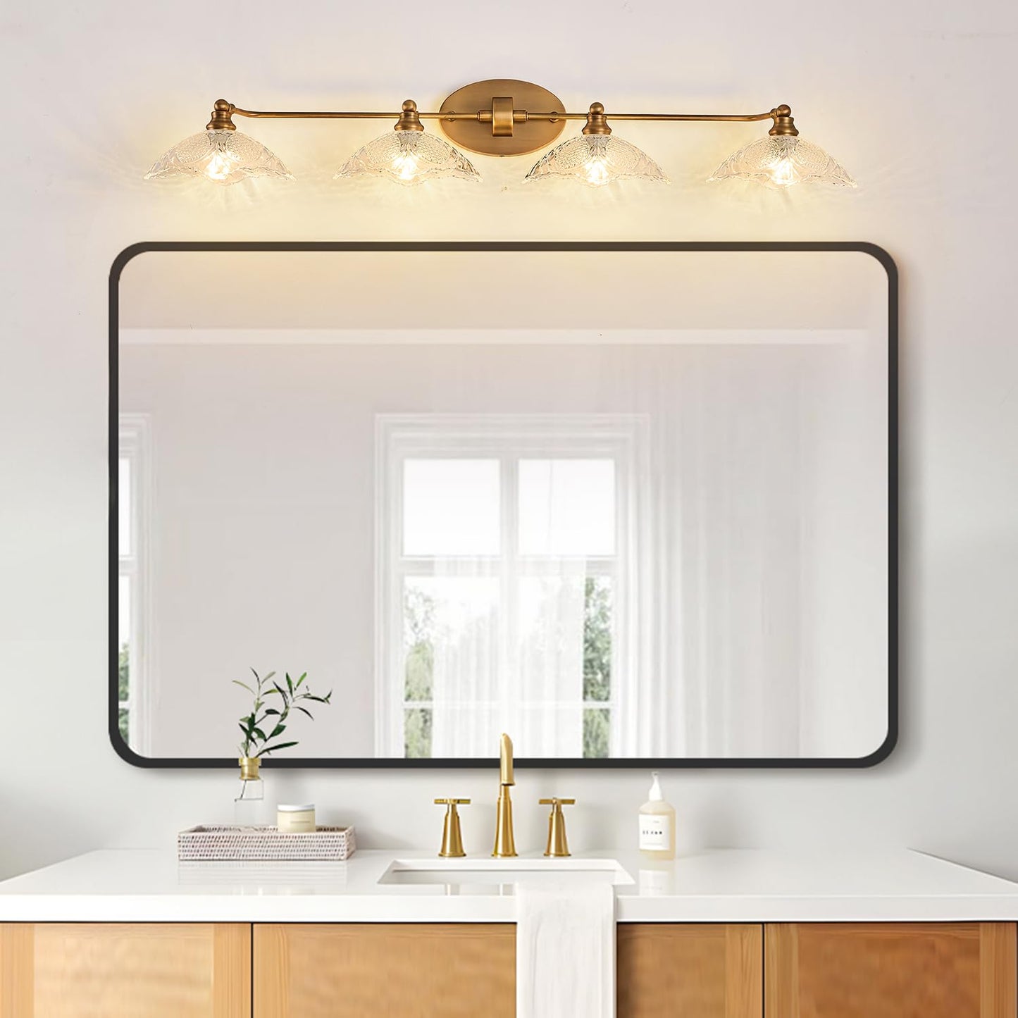JSDKIUT Vintage Bathroom Mirror Light?Vanity Light?Vintage Bathroom Vanity Light Fixture 4-Light-A Brass