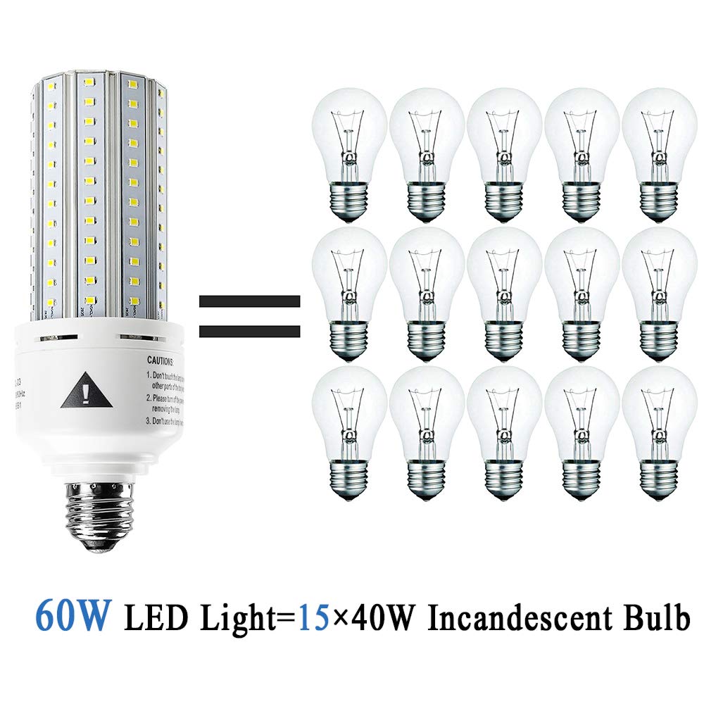 2 Pack 500W Equivalent LED Light Bulb 7500 Lumen 5000K Daylight White Bright E26/E27 Medium Base 60W Corn Light Bulbs for Outdoor Indoor Garage