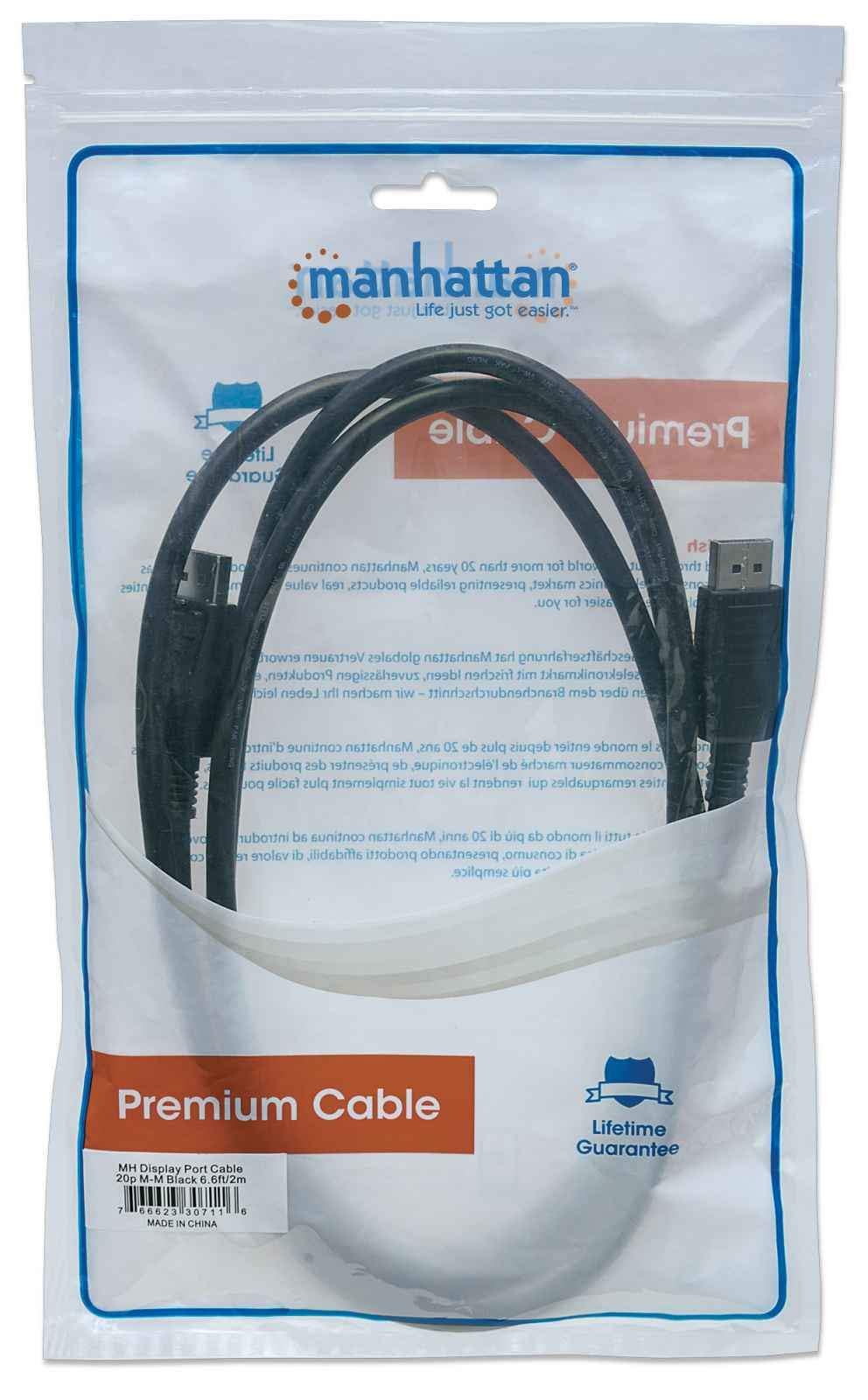 Manhattan 307116 - DisplayPort cables (DisplayPort, DisplayPort, Male/Male, Nickel, Black) 2 mt