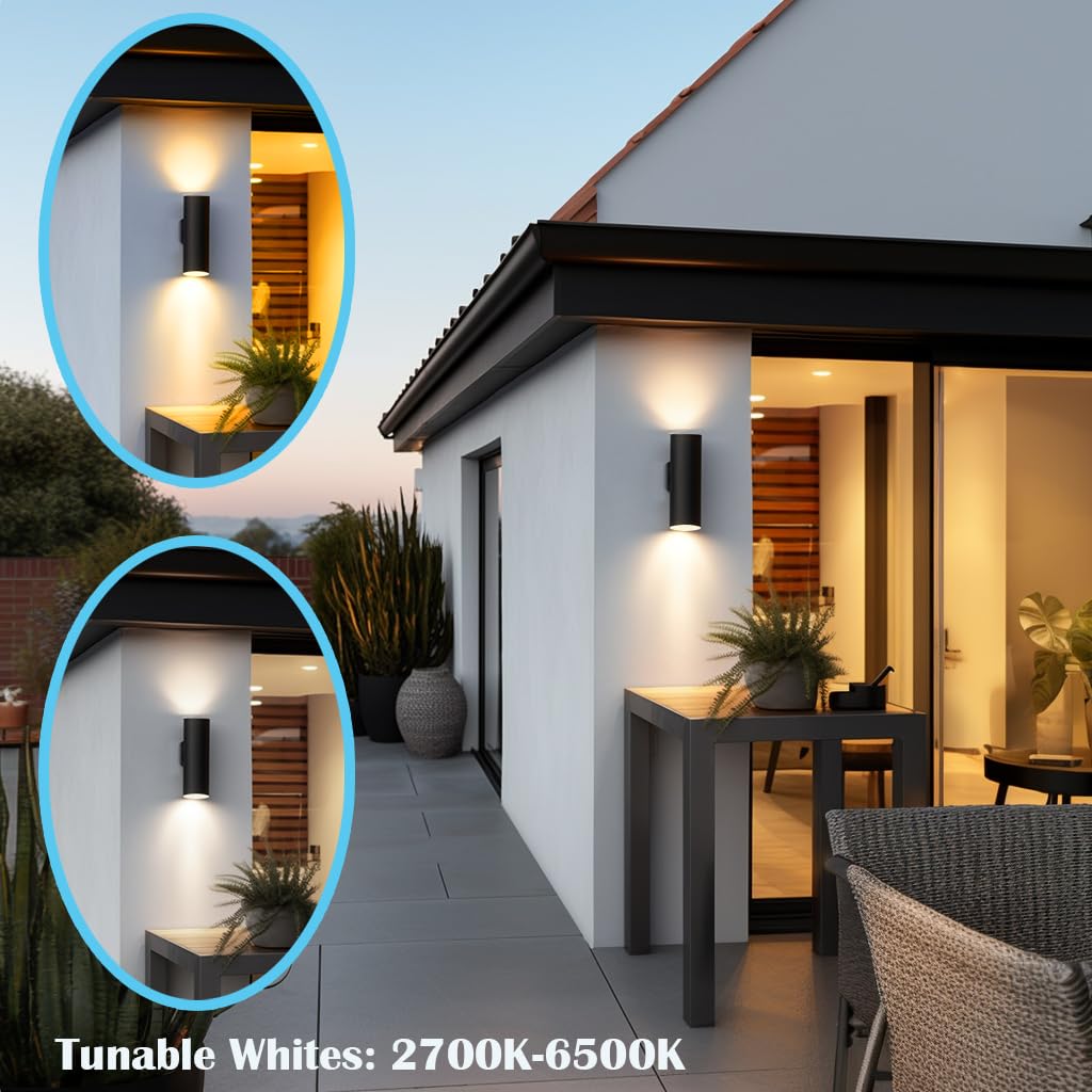 iYogaled Smart Outdoor Wall Lights, Remote Control RGB Color Changing RGBCCT Exterior Lighting - 4 Light Bulbs A19 Included, Smart Wall Lights