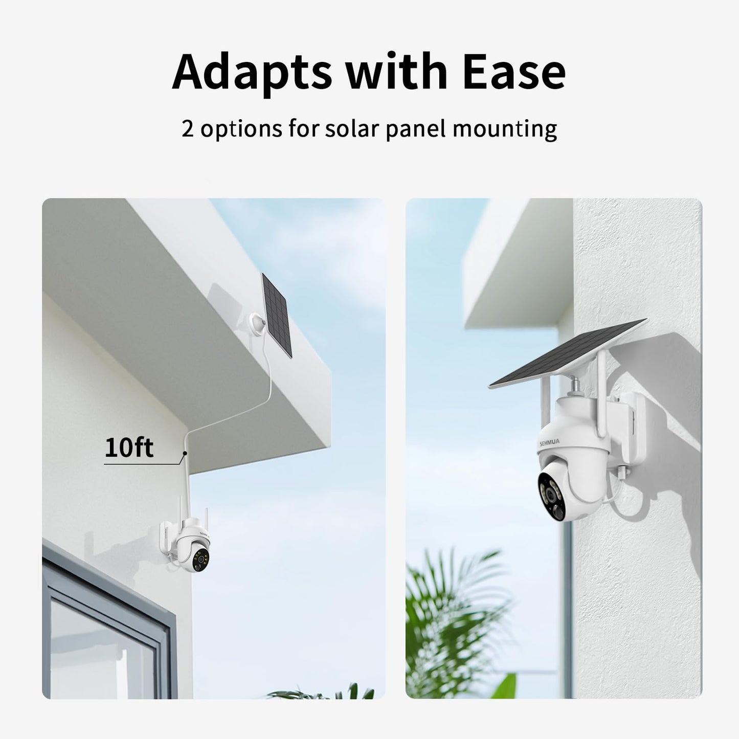SEHMUA 2K Solar Security Cameras Wireless Outdoor, 2 Pack 360° View Pan/Tilt WiFi Security Camera Outside with Color Night Vision,Easy to Install, PIR