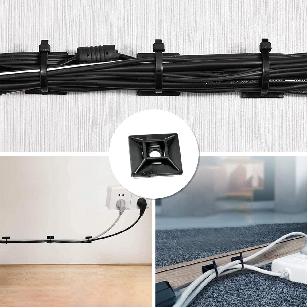 50 Pcs 3M Back-Glue Self Adhesive Cable Zip Tie Mounts Self-adhesive Tie Holders Backed Zip Tie Base Holders for Office Home Cable Wire