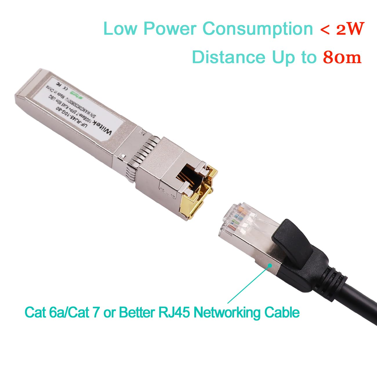 Wiitek 80 Meters, 10G SFP+ to RJ45 Modules, 2.5G/5G/10GBase-T Ethernet Copper RJ45 to SFP+ Transceiver Compatible for Ubiquiti UF-RJ45-10G, Plugin