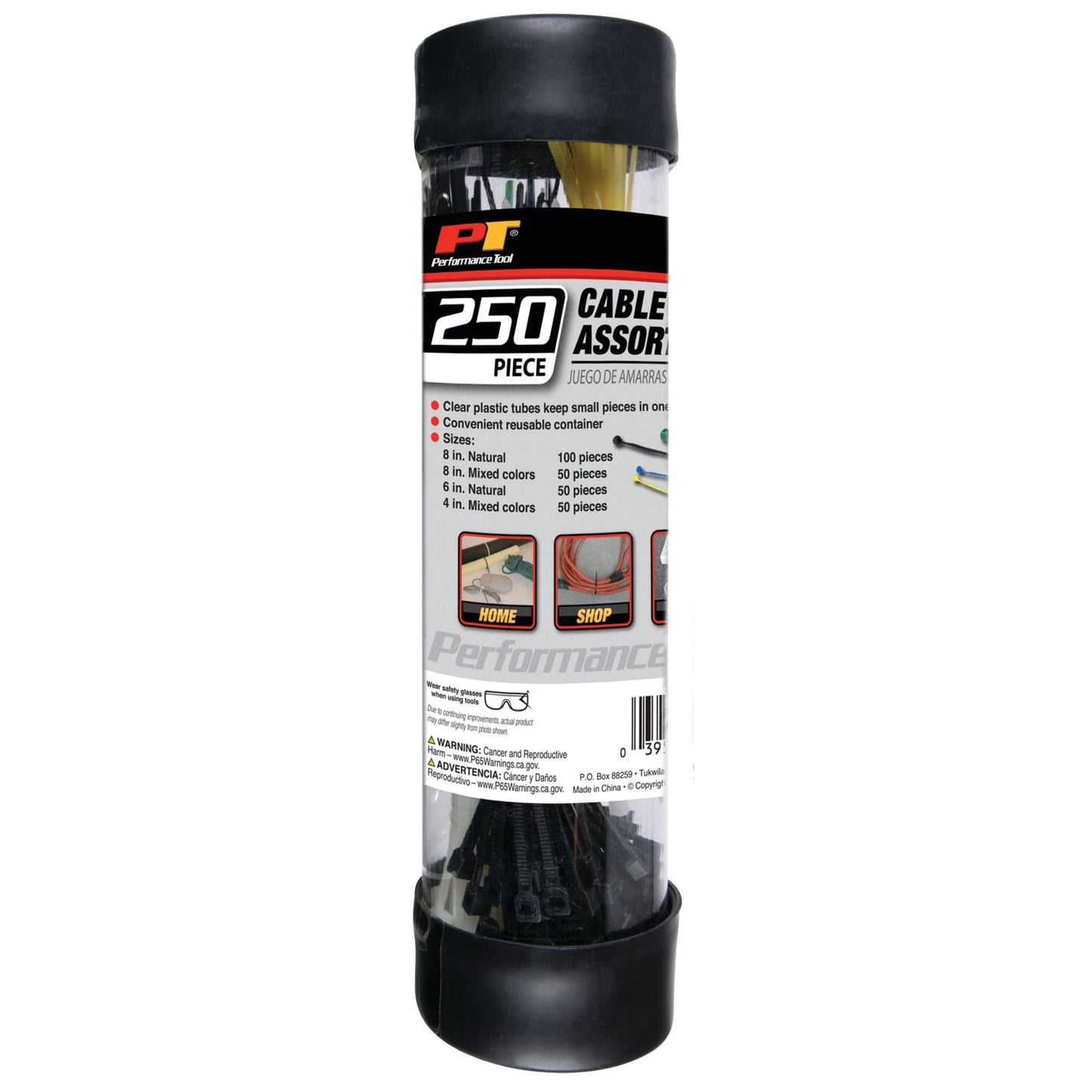 Performance Tool W2918 250pc Varying Colors and Lengths Cable Ties Pack