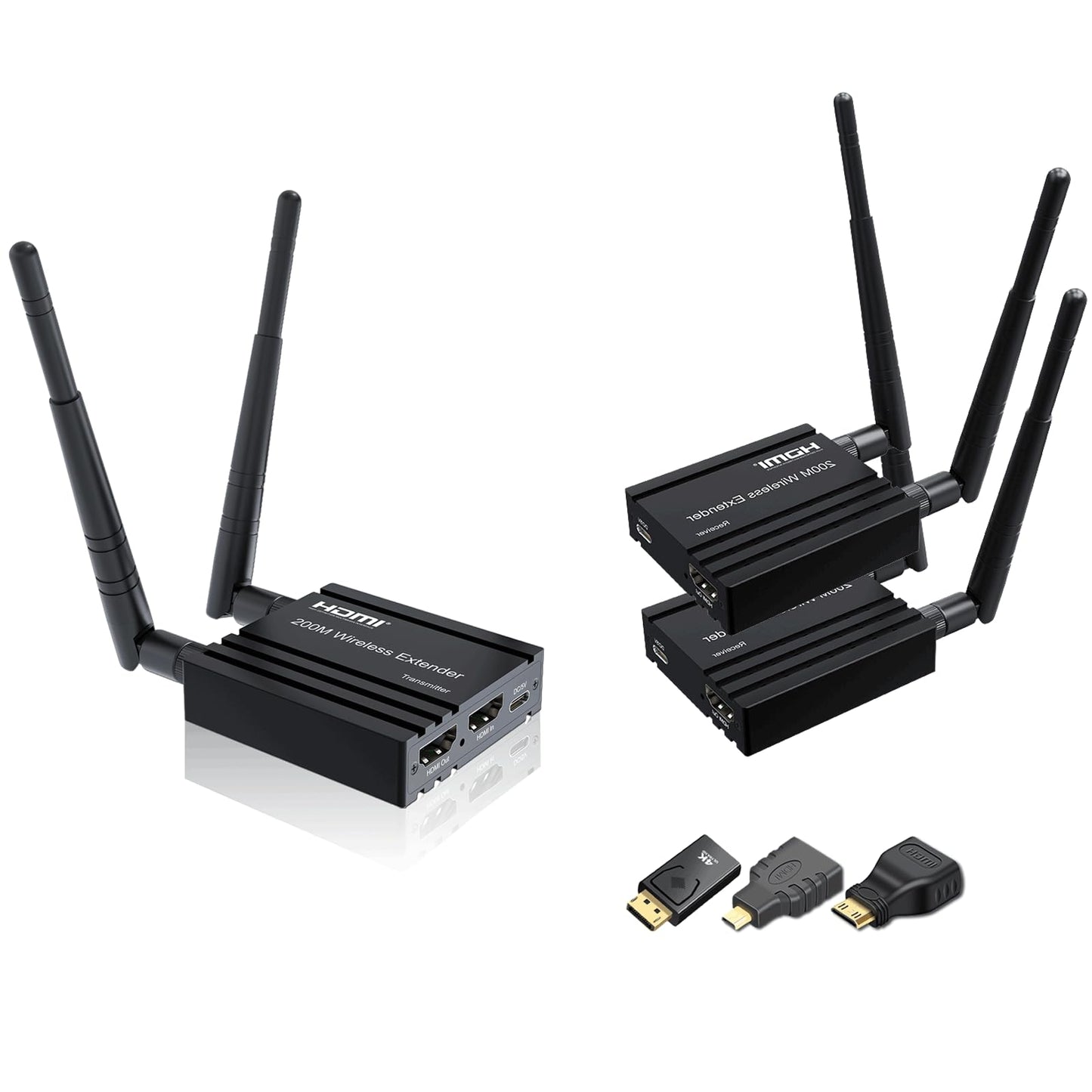 RIJER Wireless HDMI Transmitter and Receiver 4k decoding, One Transmitter and Two Receivers, Long Range Wireless Transmission 656FT/200M,Plug-Play