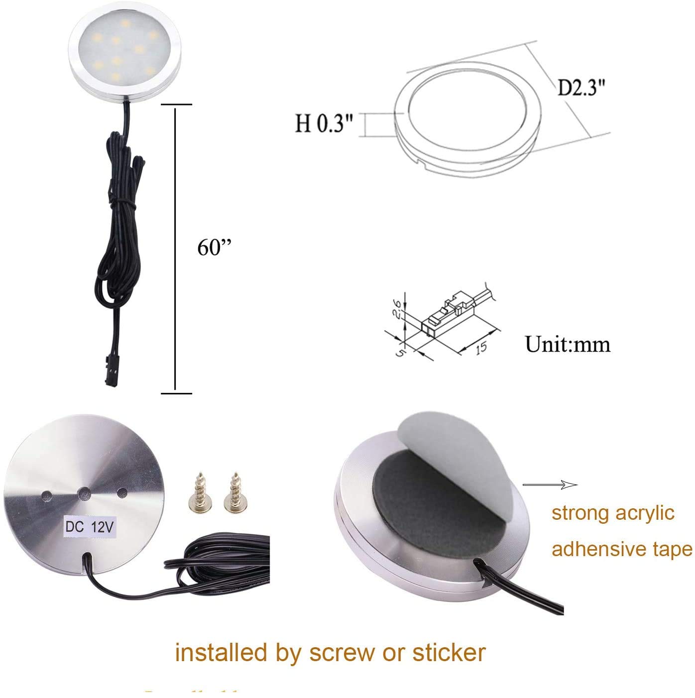 AIBOO LED Under Cabinet Puck Lights Kit with Touch Dimming Switch for Accent Display in Cabinet Lighting (8 Lights,Warm White)