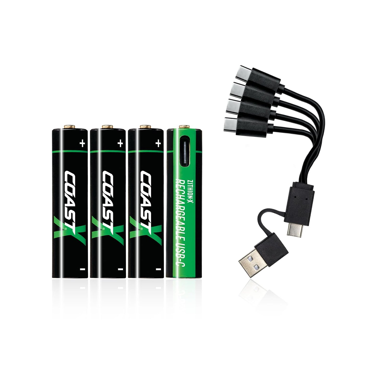 Coast AAA USB-C Rechargeable Batteries, ZITHION-X, Lithium Ion 1.5v 750 mAh, Long Lasting, Charges Under 1.3 Hours, Charging Cable Included…
