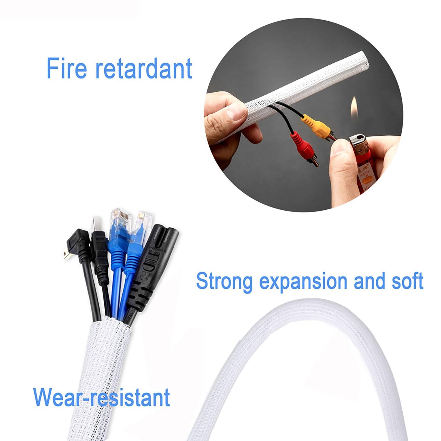 QCSIW 3/8 Inch -25ft Split Cable Sleeve, Braided Wire Loom Tubing Cord Protector for Cable Management,Protect Pets from Chewing, Flexible Wire Wrap
