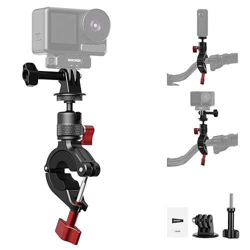 NEEWER Motorcycle Bike Handlebar Mount Compatible with GoPro DJI Osmo Action Cameras, Handle Bar Pole Clamp Holder with 360° Rotation for POV Video