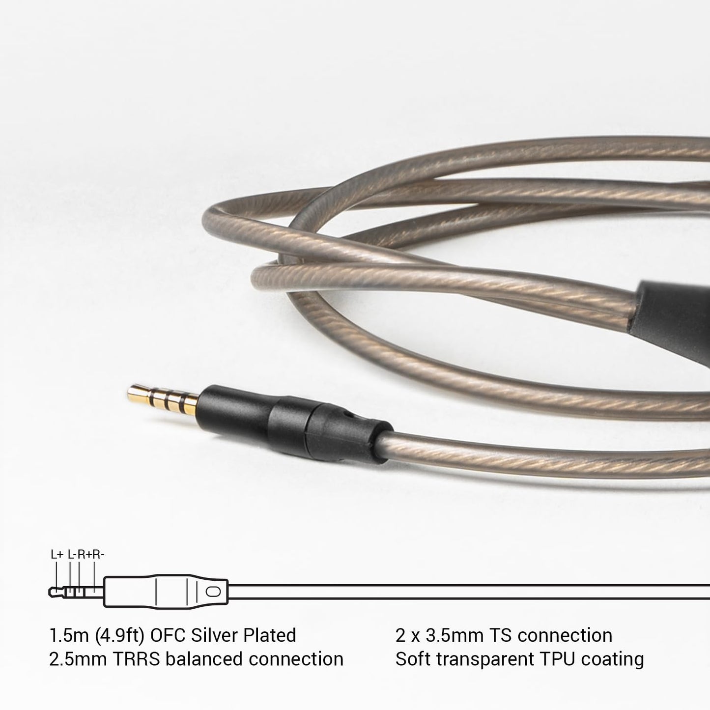 MEZE AUDIO | 2.5mm OFC Upgrade Balanced Cable for 99 Series | Silver-Plated OFC Copper | 2.5mm Male to Dual TS Mono 3.5mm Male Connector Plug | Cable