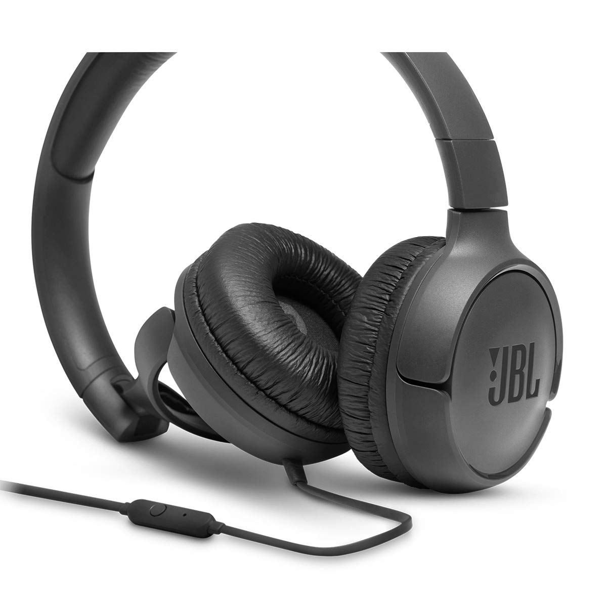 JBL Tune 500 - Wired on-ear headphones, JBL Pure Bass Sound, 1-button remote/mic, Tangle-free flat cable, Lightweight and foldable design, Ask Siri or