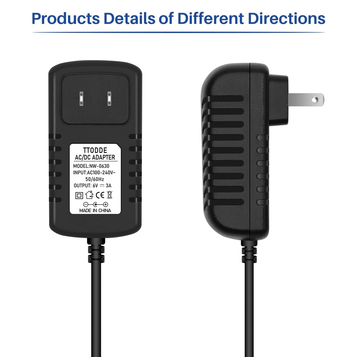 TTODDE AC/DC Adapter 6V 3A 2.5A 2A 1.5A 1A 800ma 500ma 300ma Power Adapter Supply 6V Power Cord 18W 100-240V 50-60Hz DC 6Volt 3000mA Power Supply…