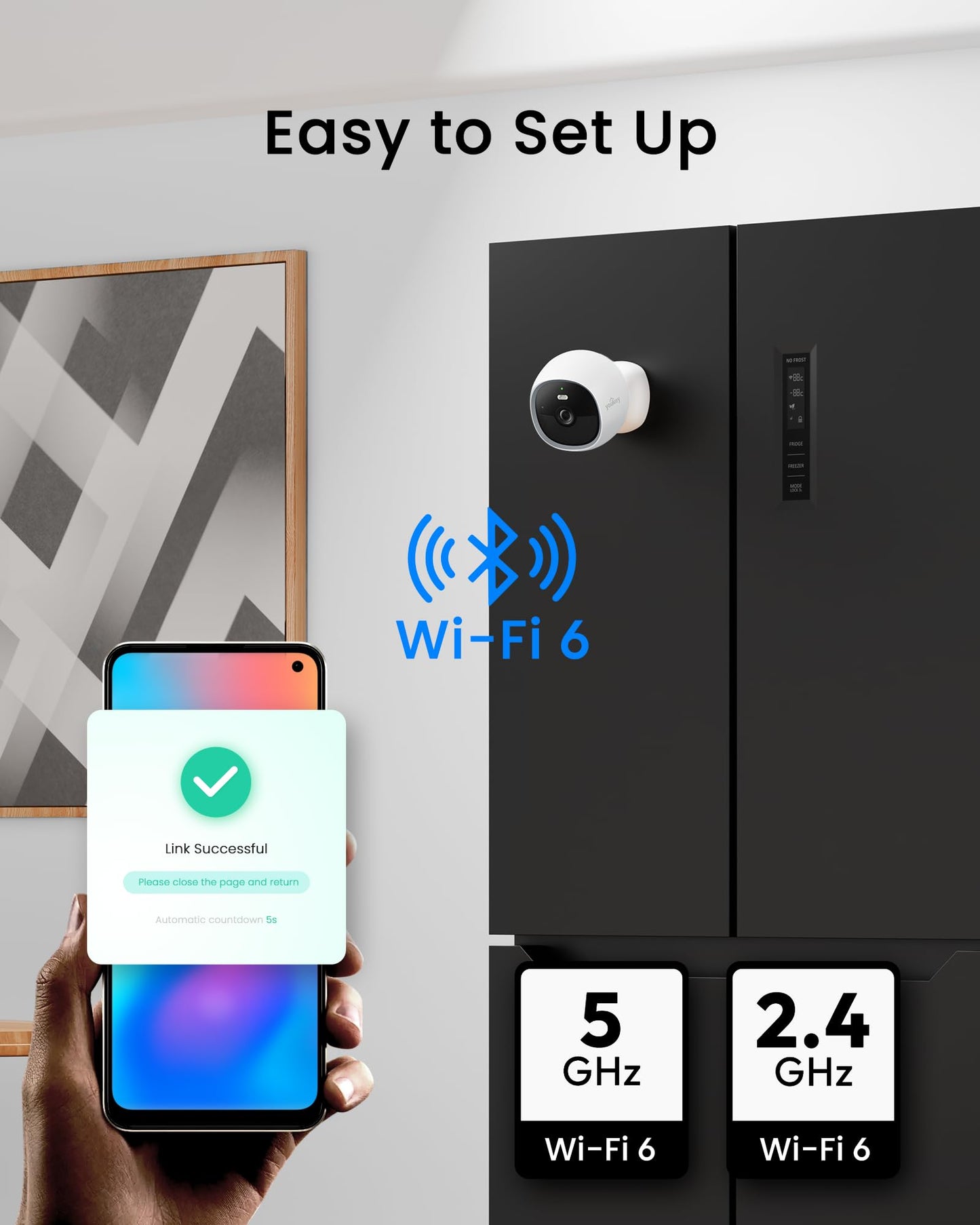 youkey S320 Magnetic Wire-Free Camera 2.5K QHD Security Camera with Dual Band WiFi 6, Built-in 8GB Storage, Color Night Vision, AI Human Pet