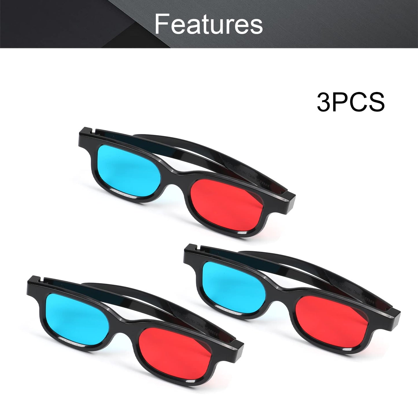 Othmro 3D Style Glasses - 3D Viewing Glasses with Red-Blue Lens, Plastic Frame, Black Resin for 3D TV, Cinema, Home Movies