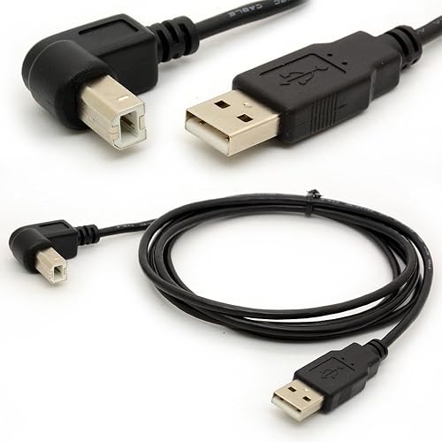 BSHTU 1.5M USB to Printer Adapter Cables 90 Degree USB 2.0 A Male to B Down Angle Plug Converter Lead 480Mbps High Speed Adaptor Scanner Extension