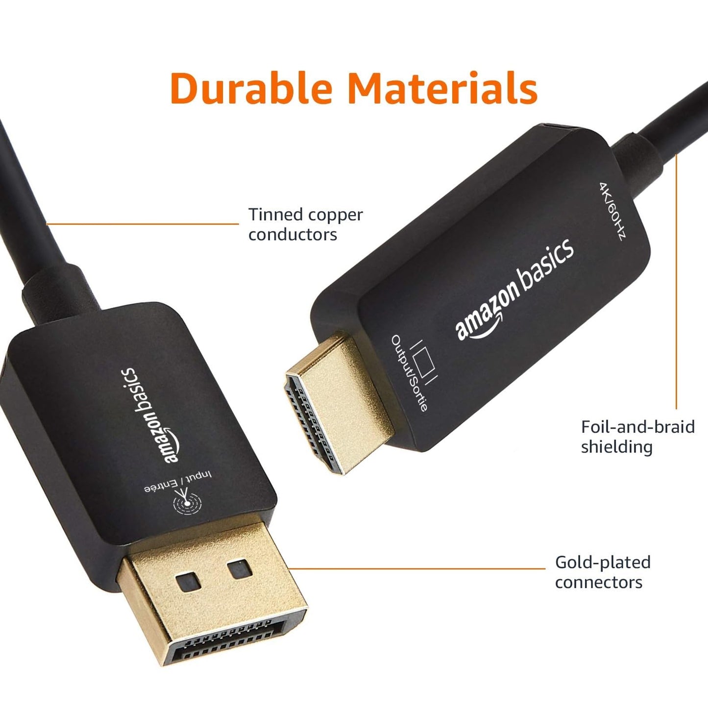 Amazon Basics DisplayPort to HDMI Adapter Cable for Monitors, Projector 1080p, 1920x1200, 4K@60Hz, 6 ft, Gold-Plated Plug, Black