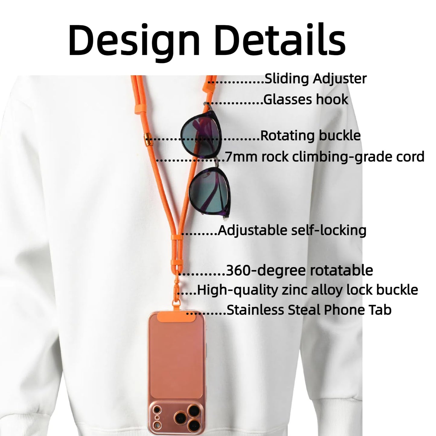 NUANJUYU 3-in-1 Phone Lanyard for Men & Women, Adjustable Anti-Lost Crossbody Neck Wrist Strap with Locking Knob for All Cell Phones?Orange?