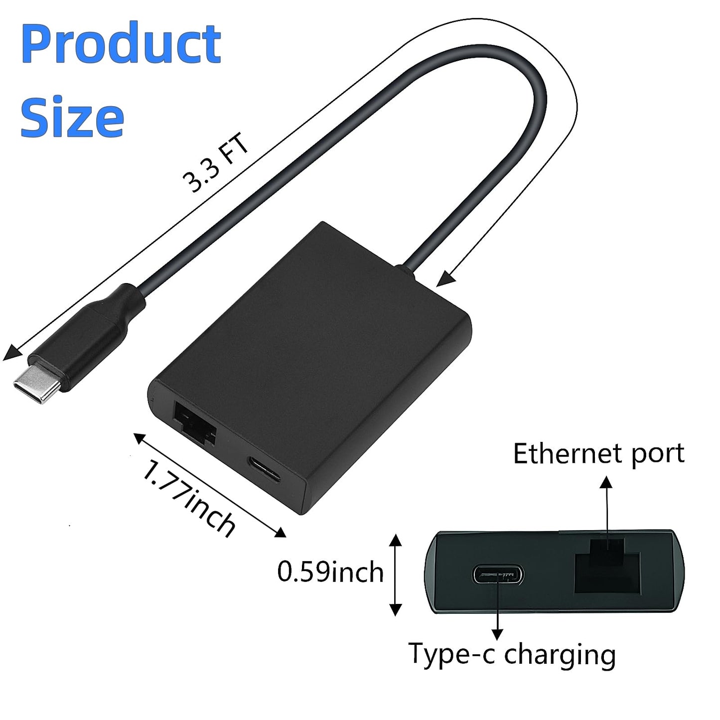 USB C to Ethernet Adapter with Charging for iPhone 15 Pro/Max, 3.3FT USB-C to RJ45 Ethernet Adapter, Compatible MacBook Pro Air, Samsung, iPad