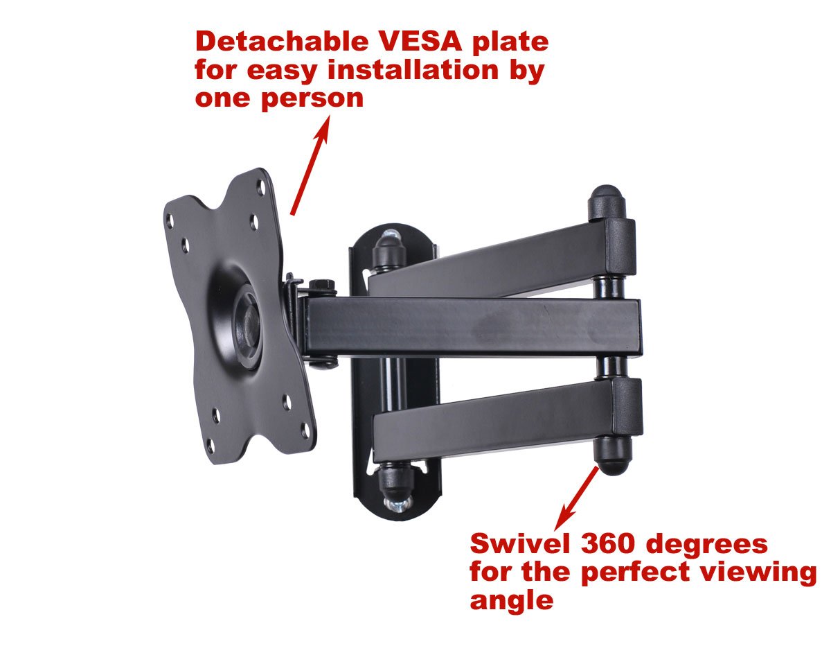 VideoSecu ML12B TV LCD Monitor Wall Mount Full Motion 15 inch Extension Arm Articulating Tilt Swivel for Most 19"-31" LED TV Flat Panel Screen with VESA 100x100, 75x75 1KX