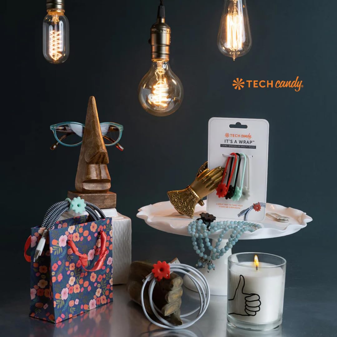 Tech Candy It's a Wrap Cord Organizer Set- Comes with 4, Black, Red, Mint, & Gray, Cord Wrangler, Easy to Use, Cute, Compact & Portable,