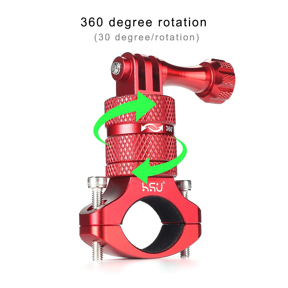 HSU Bike Handlebar Mount for Gopro Hero 13/12/11/10/9/8/7/6/5/4 AKASO Campark Osmo Action 3/4 and Other Action Cameras, 360 Degrees Rotary Motorcycle