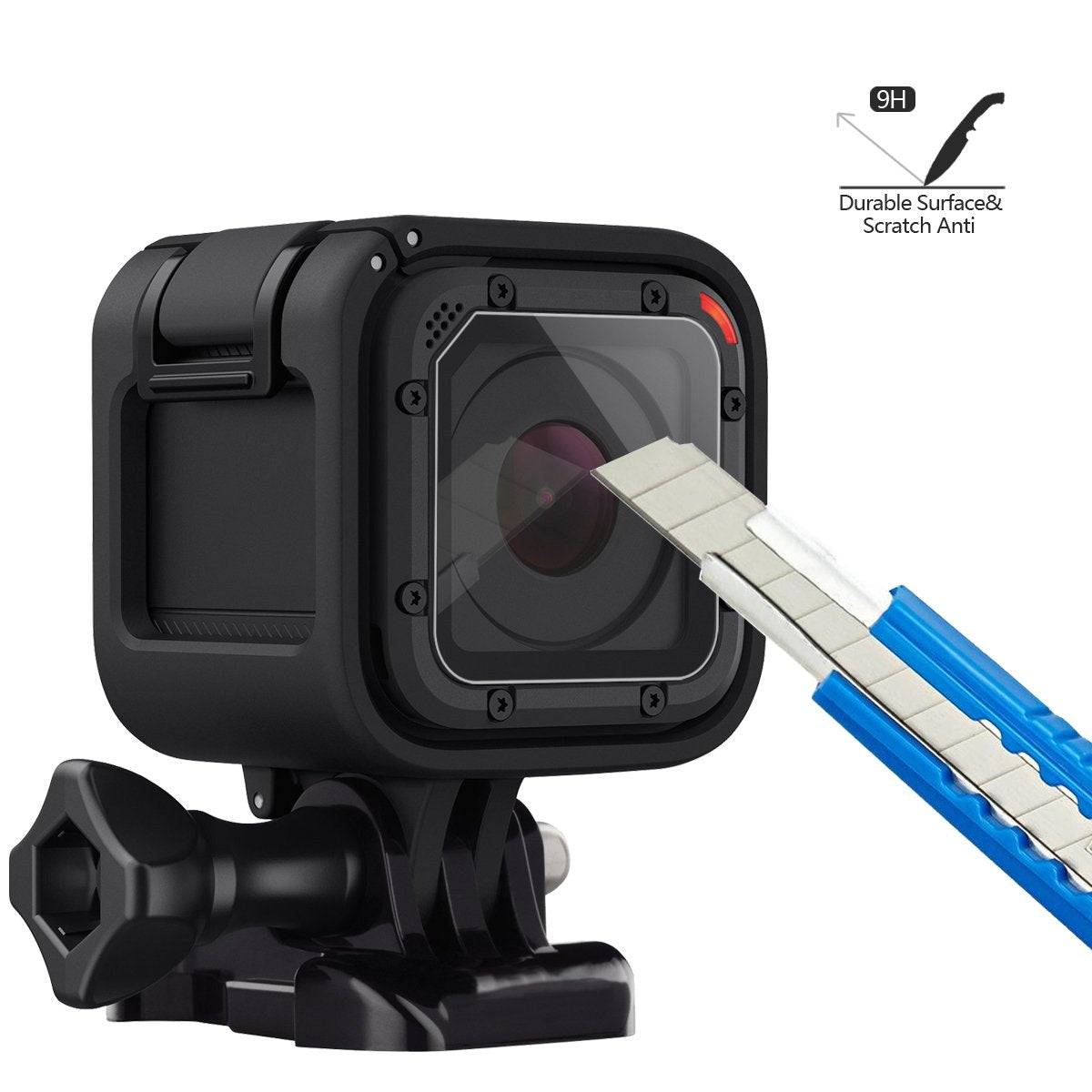 AKWOX (Pack of 3) Tempered Glass Screen Protector for Gopro Hero 4 Session Hero 5 Session, 0.3mm 9H Hard Scratch-resistant Camera Lens Film for GoPro