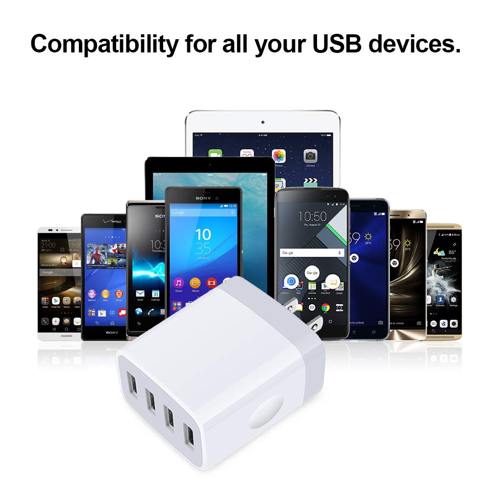 USB Wall Charger,Sicodo 4 Ports Charger Cube 2 Pack 4.8Amp USB Adapter Power Plug Charging Station Box Compatible with iPhone