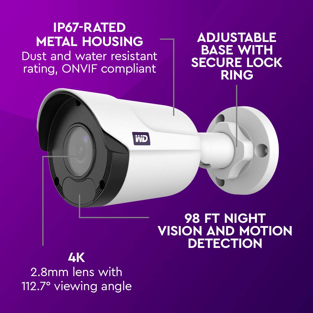 WD ReadyView 4K Surveillance Camera - 8MP UHD, PoE, IP67-rated, Motion Detection, Night Vision - WDBA9N0000NWT-HESN