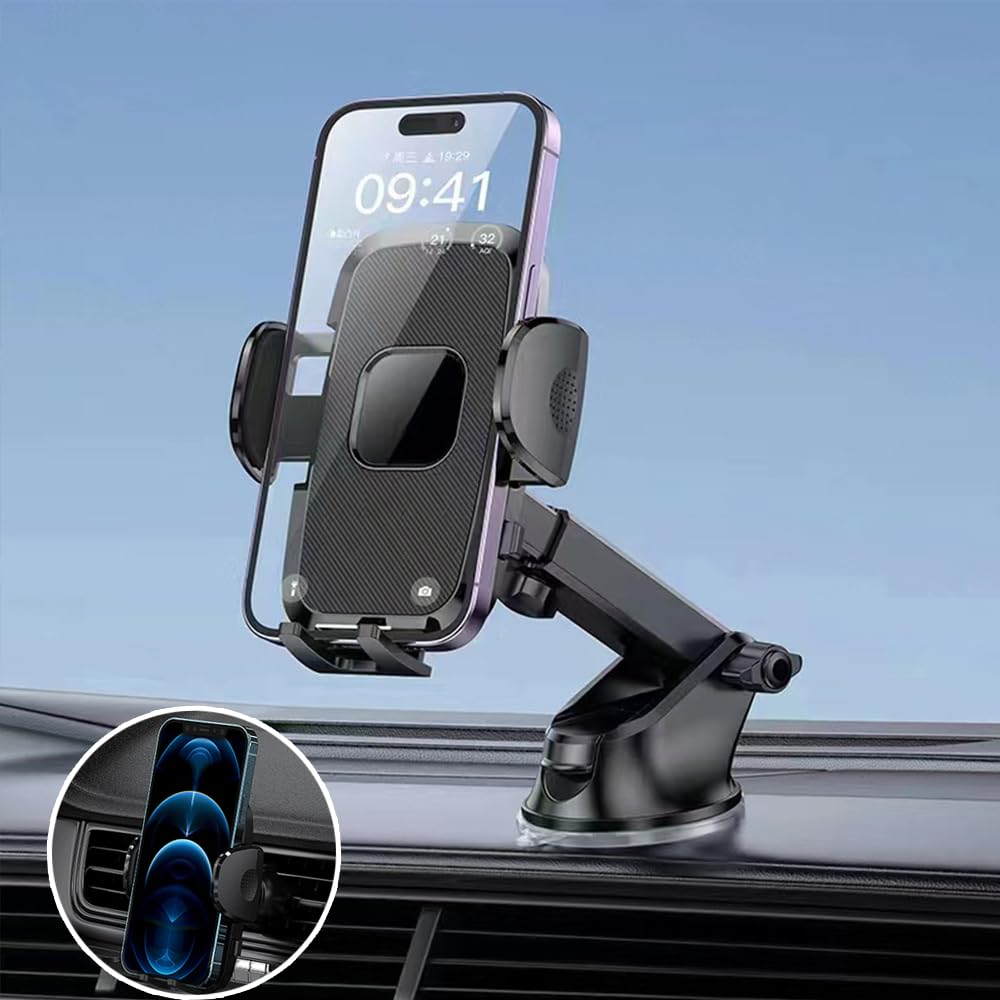 Deear Car Phone Holder Mount Cell Phone Automobile Cradles 3-in-1 Phone Mount Hands Free for Car Dashboard Windshield Air Vent Universal for iPhone