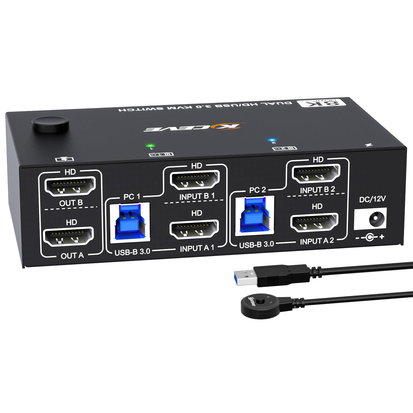 HDMI KVM Switch 2 Computers 2 Monitors, 8K@60Hz/4K@120Hz Dual Monitor KVM Switch for 2 PC Share 2 Monitors and USB3.0 Devices, with USB