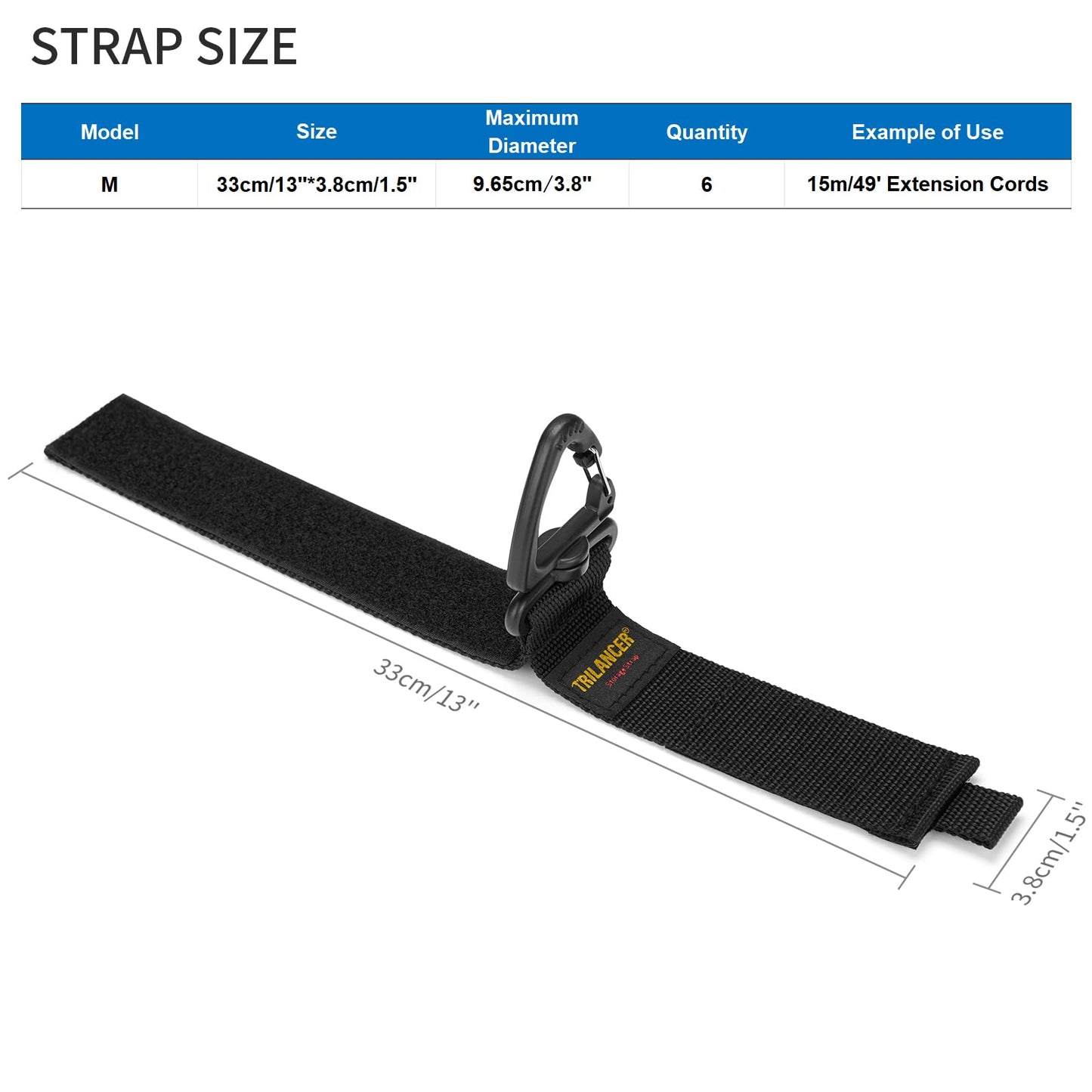Extension Cord Organizer and Hanger (6-Pack), Trilancer Hook-and-Loop Storage Straps with Triangular Buckle to Hang on Walls for Cables, Wires, Rope