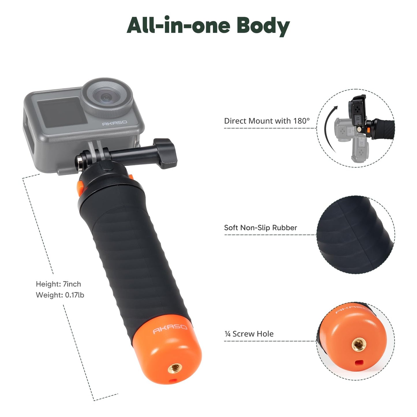AKASO Waterproof Floating Hand Grip Action Camera Accessories for Gopro Hero 13/12/11/10/ 9/Max/DJI Osmo Action EK7000/Brave 4/Brave 7 LE/Brave 7