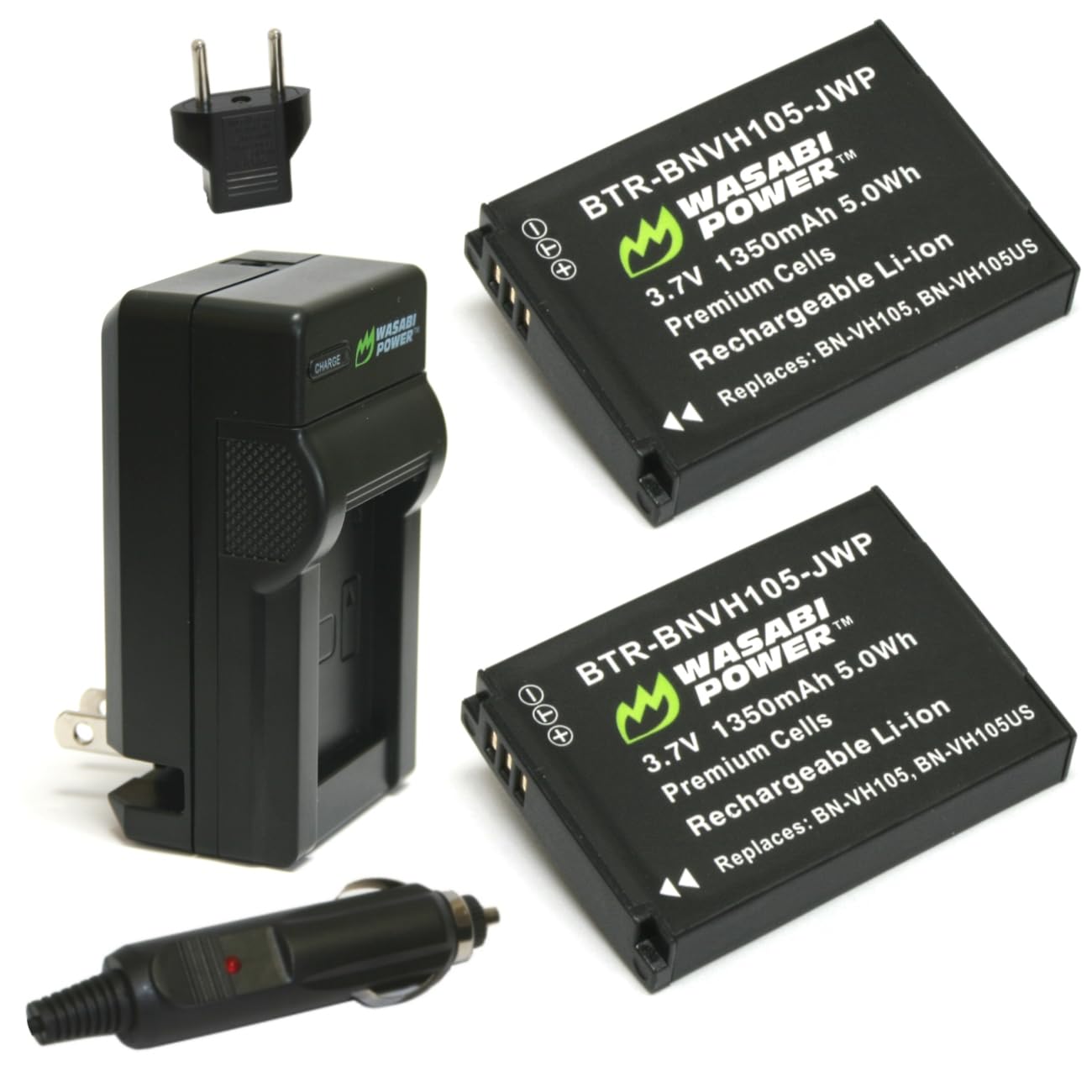 Wasabi Power Battery (2-Pack) and Charger for JVC BN-VH105 and JVC GC-XA1, GC-XA2 ADIXXION Action Camera