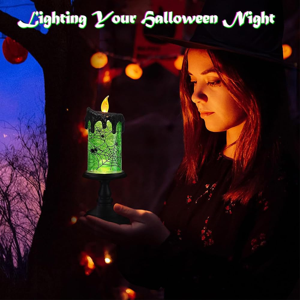TOP COLOR TRADE 1.Halloween Snow Globe Tornado Flameless Candles Table Centerpiece for Celebration Party,Battery Operated LED Candle with 6 Hours