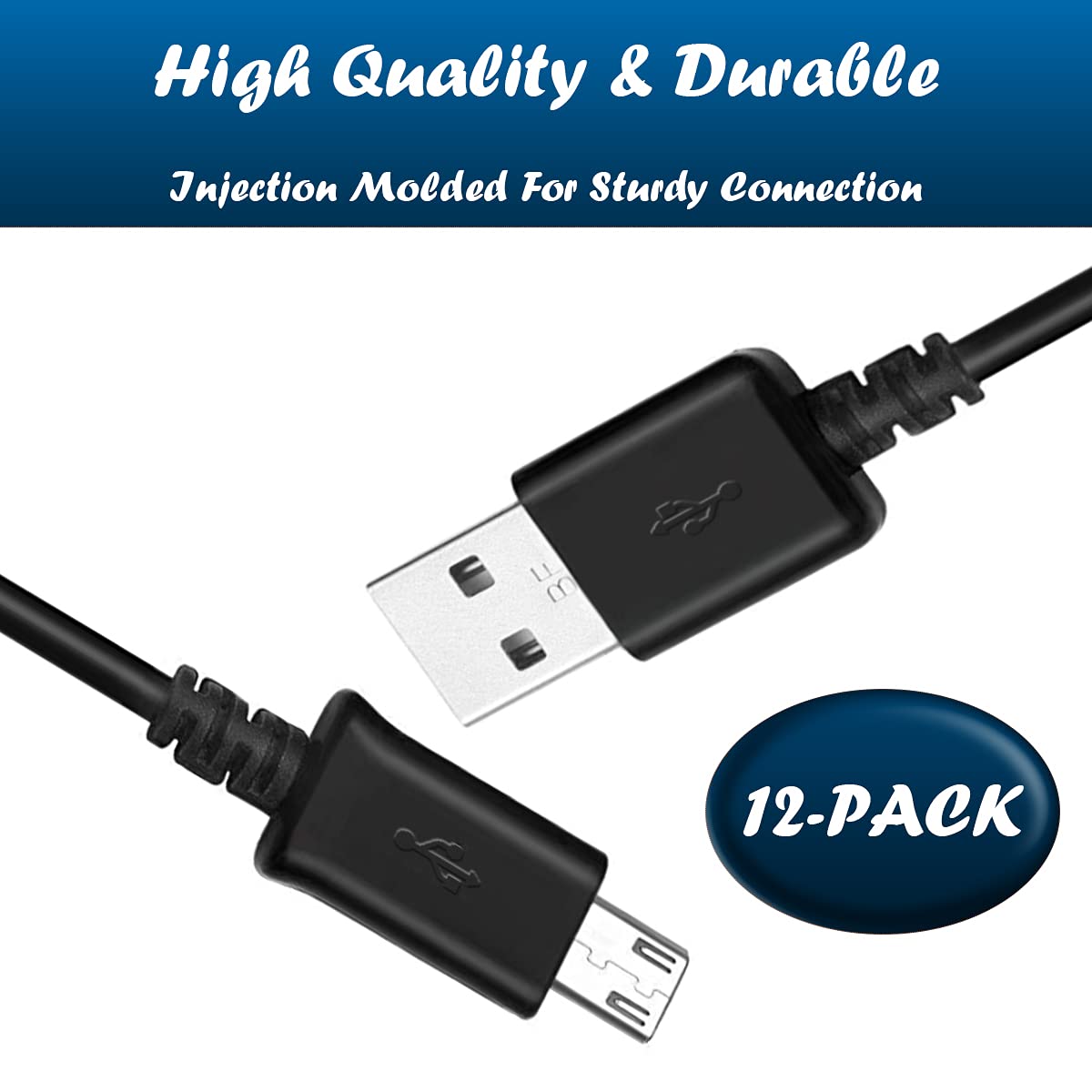 tekSonic [12-Pack Micro USB Cable Multi Pack Bulk Lot - 1 M/3.3 ft Charging, Data Sync Fast Micro USB to USB A Cord for Samsung Galaxy S7 S6 Edge J7