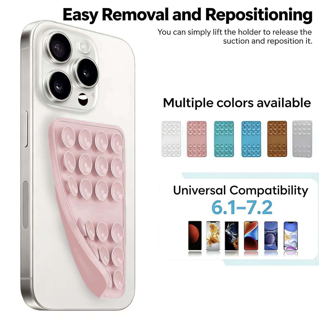 6PCS Silicone Suction Phone Case Mount, Non Slip Suction Cup, Hands-Free Phone Accessories Holder for Selfies and Tiktok Videos, Silicone Adhesive