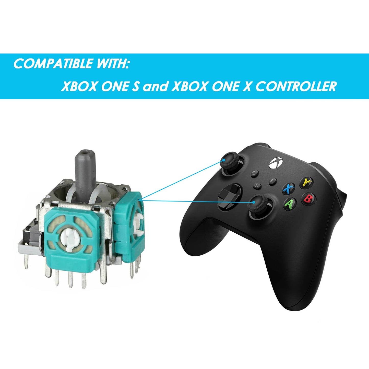 Replacement Thumbsticks for Xbox One S/X Controller, 4pcs 3D Joystick Parts Analog Caps with Repair Tools Kit, T6 T8 T10 Screwdriver Compatible