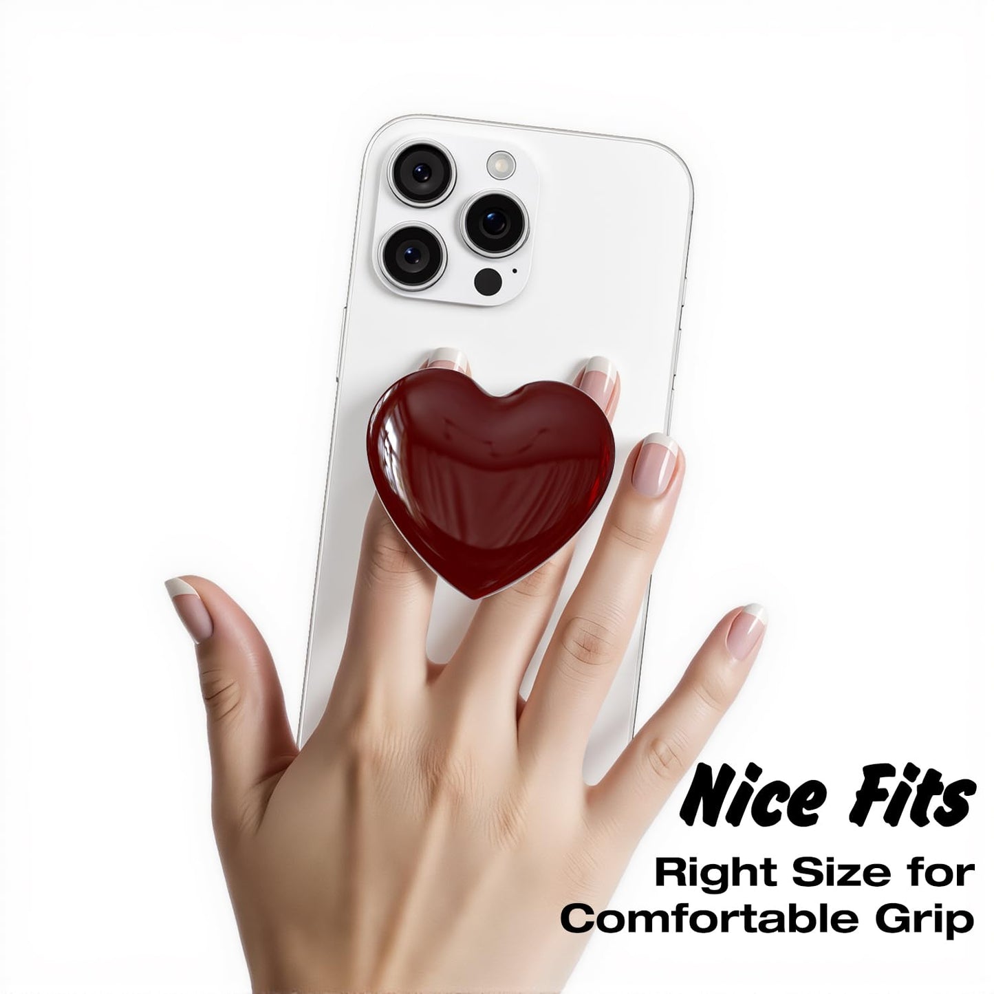 Svanove Heart Adhesive Phone Grip Holder, Cute Collapsible Glass Stick Phone Grip Stand Expanding Kickstand for iPhone Samsung Phones Accessories, 3D