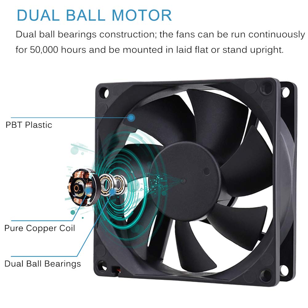 GDSTIME 4500RPM 8cm 80mm x 80mm x 25mm 12v Big Airflow High Speed Dual Ball Bearing Brushless DC Cooling Fan 2 Pin