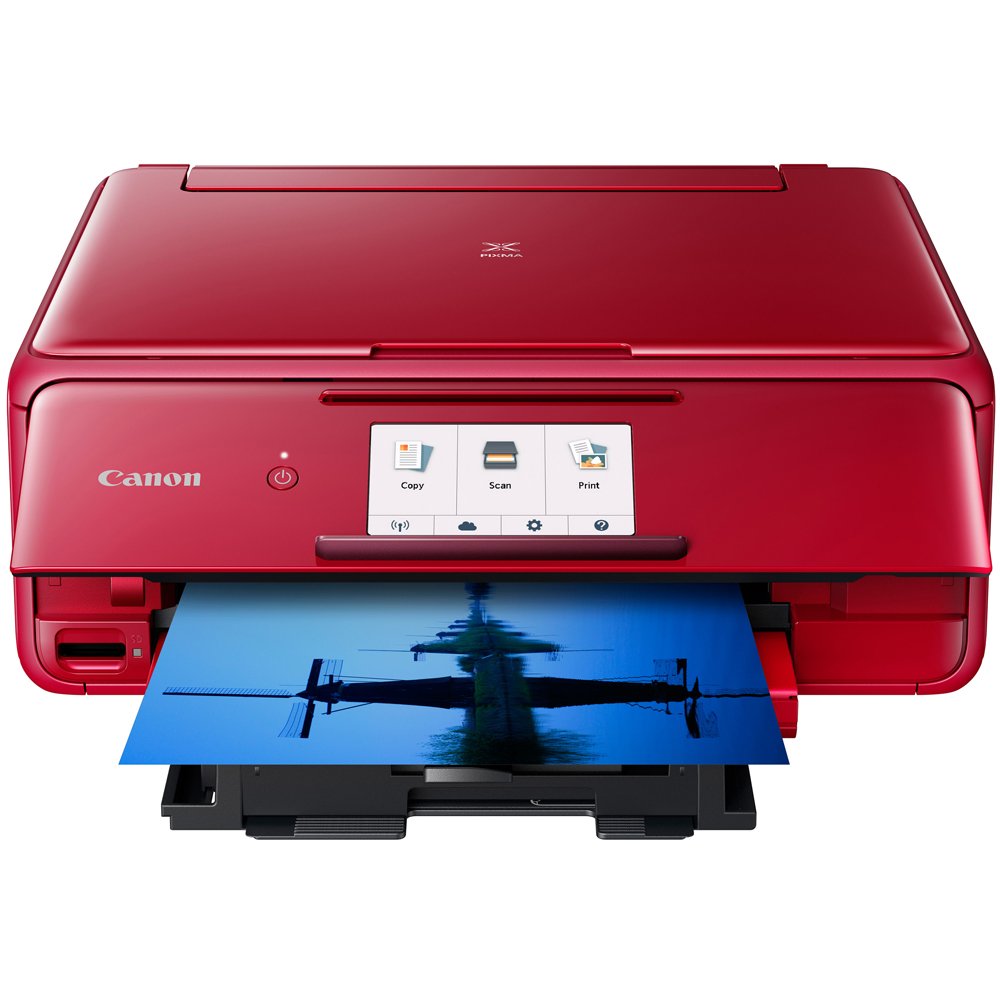 Canon 2230C042 PIXMA TS8120 Wireless Inkjet All-in-One Printer with Scanner and Copier, Red Bundle with CLI-281 Black Ink Tank, Corel Paint Shop Pro