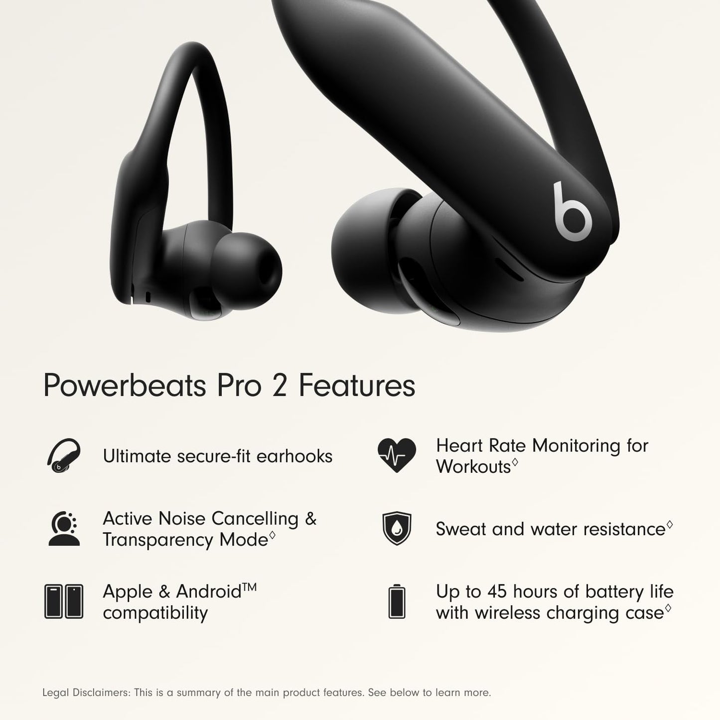 Beats Powerbeats Pro 2 - Wireless Noise Cancelling Workout Earbuds with Secure- Fit Earhooks, Up to 45-Hour Battery with Charging Case, Sweat & Water