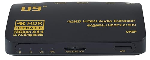 U9 ViewHD Latest HDMI v2.0b 18Gbps 4:4:4 Audio Extractor | RCA L/R Stereo Analog Audio Output SPDIF Toslink Optical Dolbi Digital Plus Audio 4K@60Hz