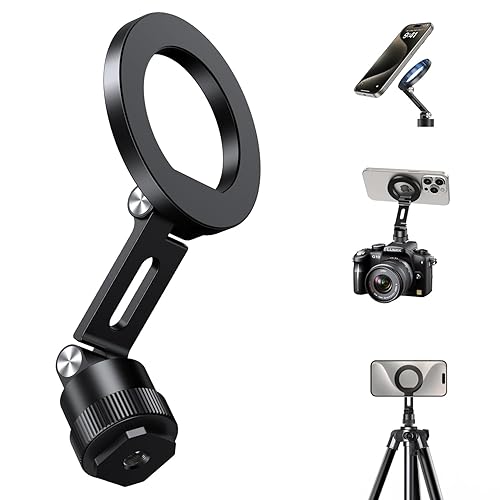elitehood Magnetic Phone Tripod Mount for Magsafe, Aluminum iPhone Tripod Mount Adapter with 1/4” Screw, Cold Shoe Phone Holder for Camera, Compatible