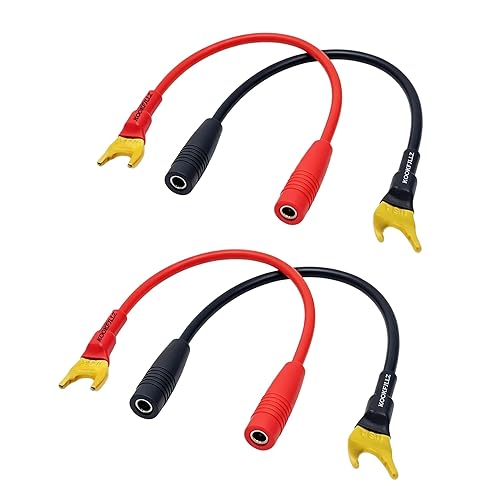 KOOKFJLLZ Gold Plated Speaker Wire Adapters - Spade to Banana Plug Connectors, 8-Inch Audio Cables, 4-Pack