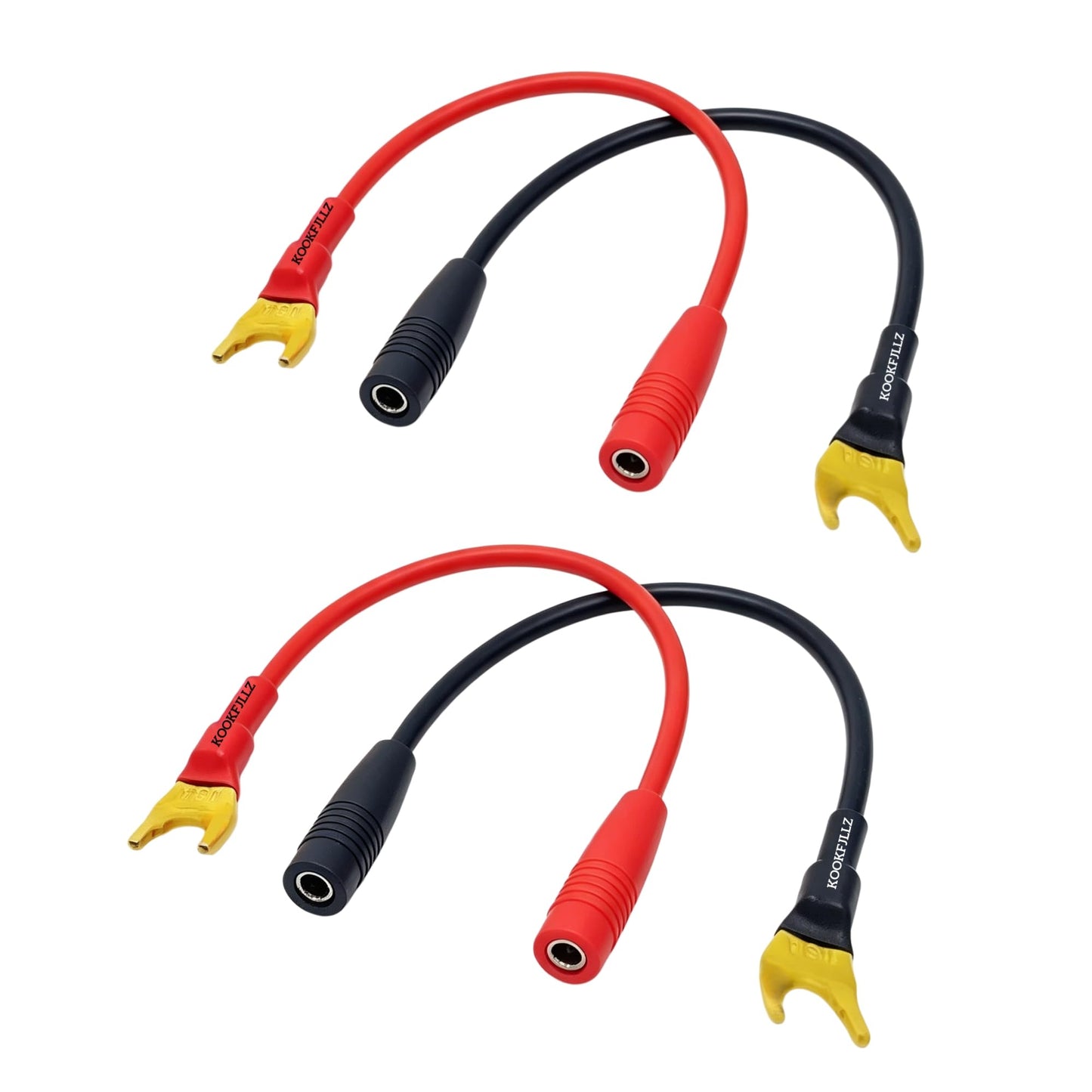 KOOKFJLLZ Gold Plated Speaker Wire Adapters - Spade to Banana Plug Connectors, 8-Inch Audio Cables, 4-Pack
