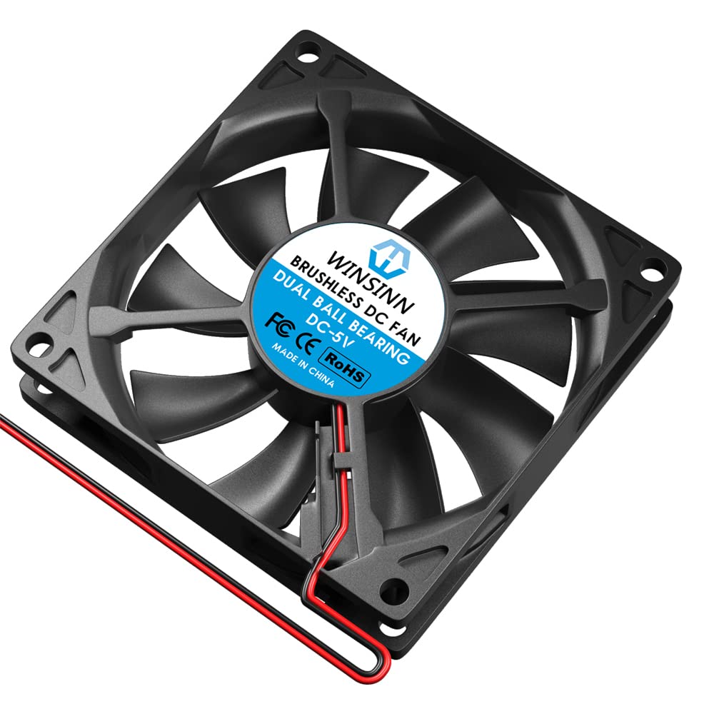WINSINN DC 80mm Fan 5V 8015 Dual Ball Bearing Brushless Cooling 80mmx15mm 2PIN (Pack of 2Pcs)