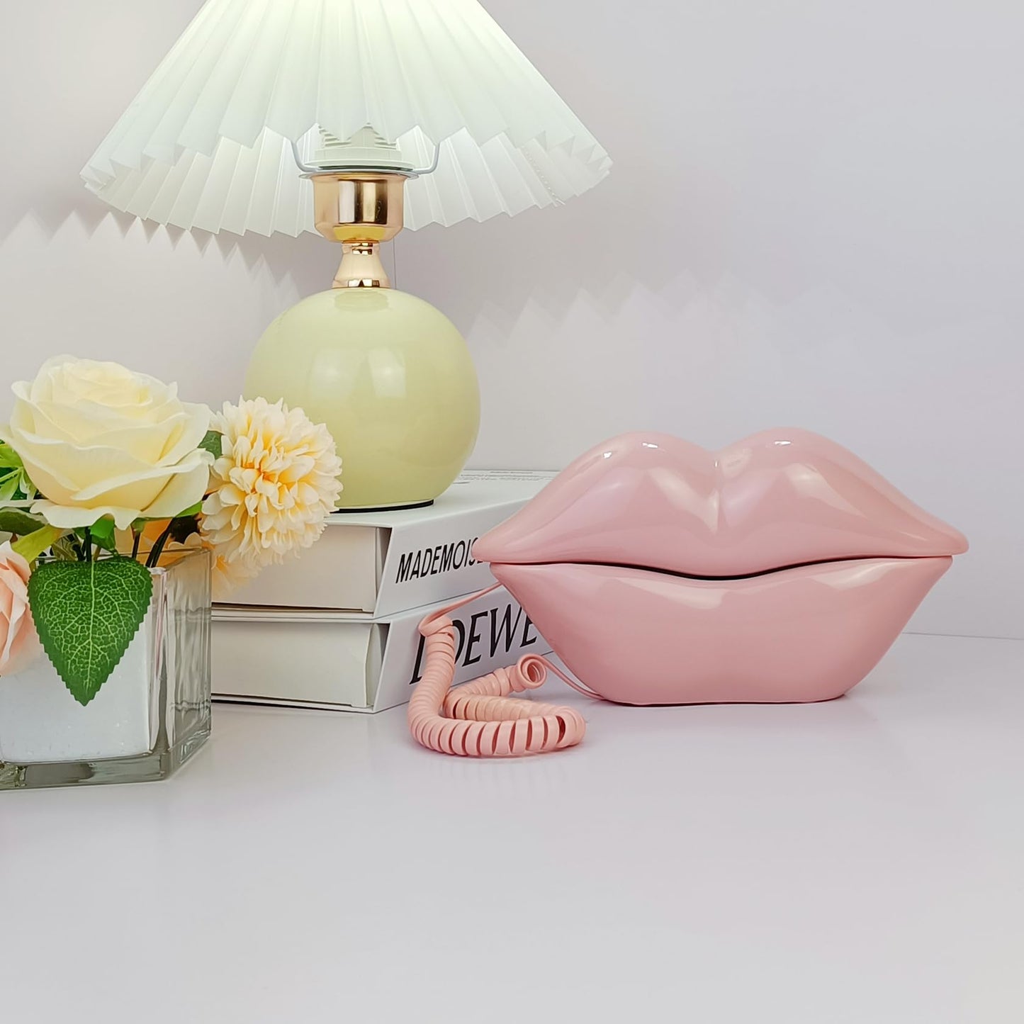 Landline Phones for Home, TelPal Corded Lip Phone, Retro Desktop Home Phone, Analog Novelty Mouth Telephone